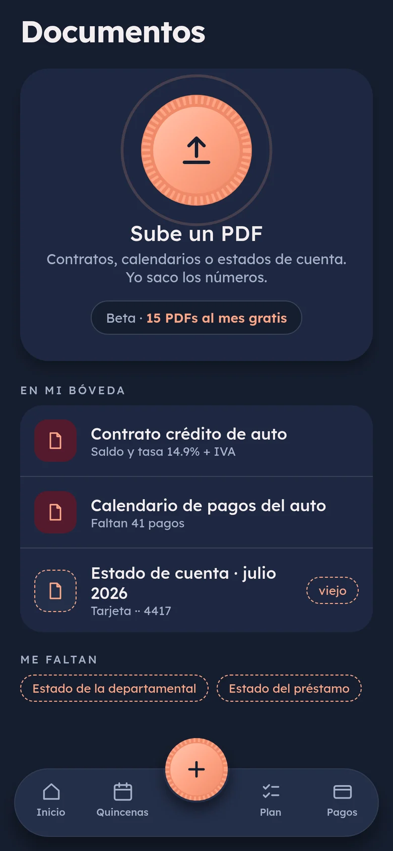 Pantalla de Documentos de Vault